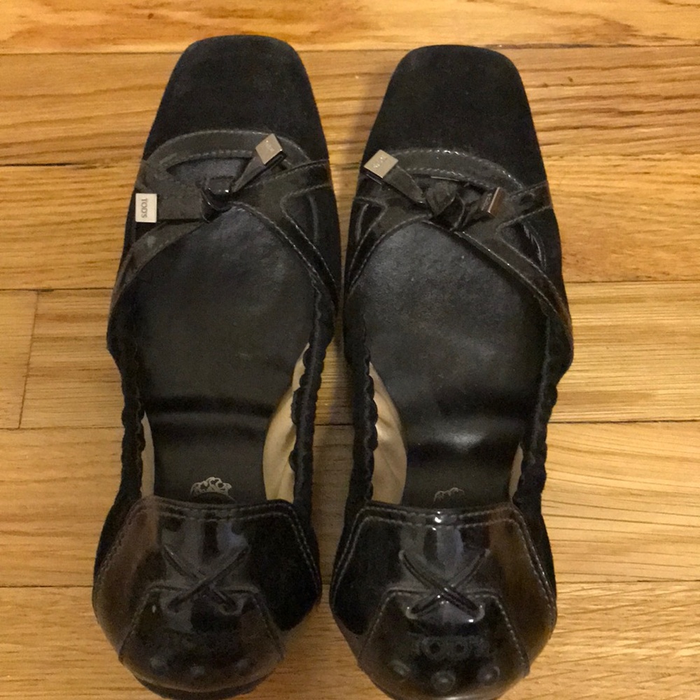 Tod’s black suede and patent leather flats sz 37.5